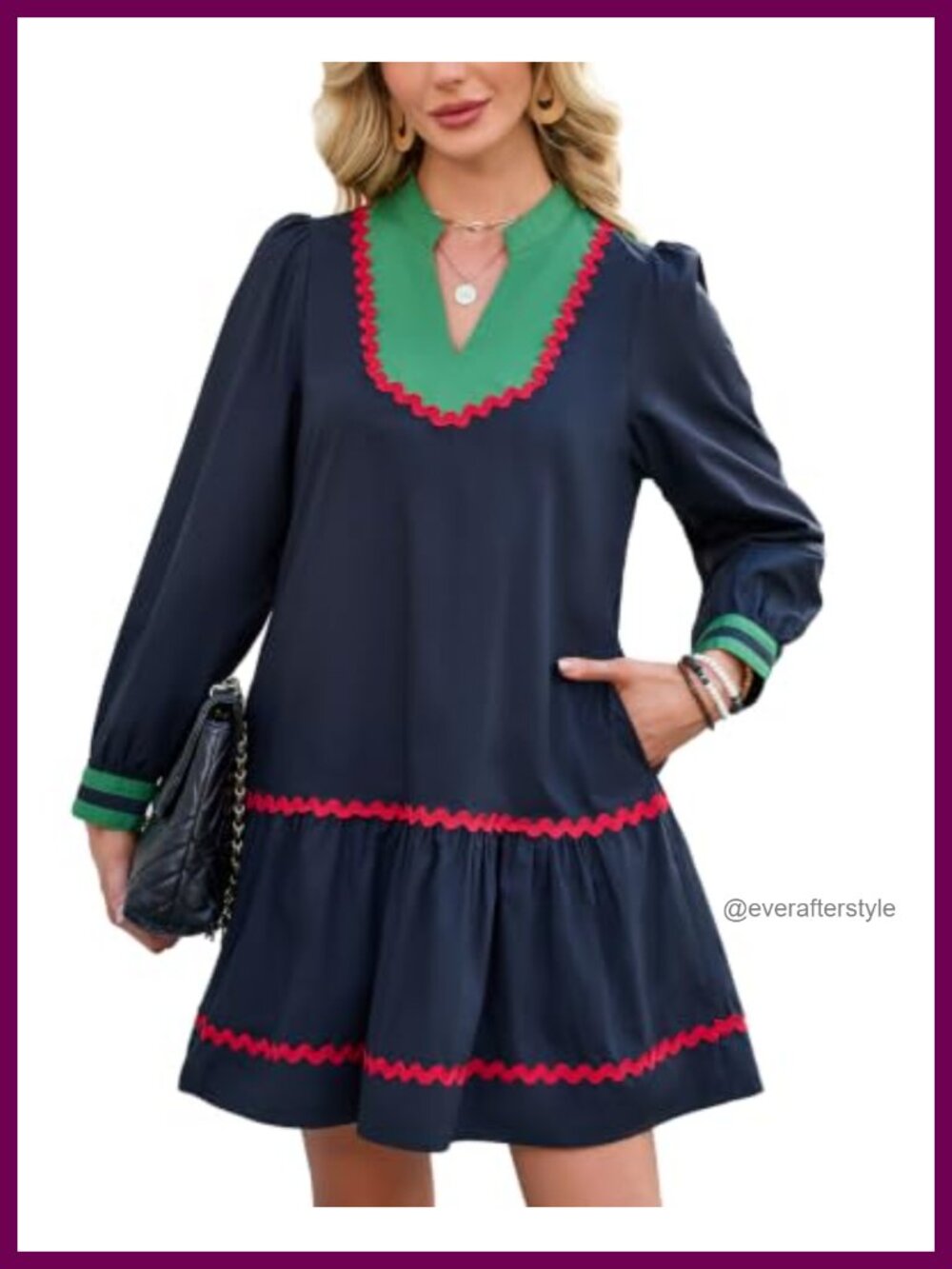 Women 100% Cotton Mini Dress Long Puff Sleeve V Neck Tiered A Line